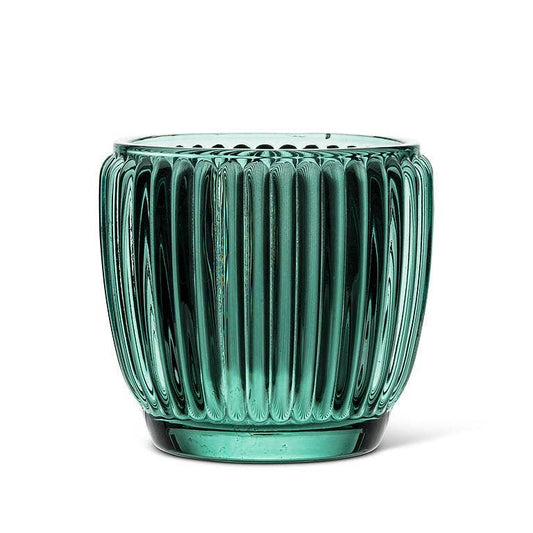 Small Ribbed Votive Teal Green 3"H