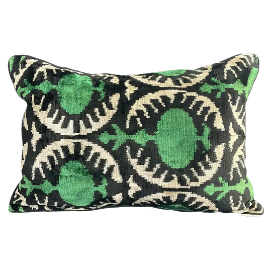 Silk Velvet Ikat Pillow Green Pomegranate Cover