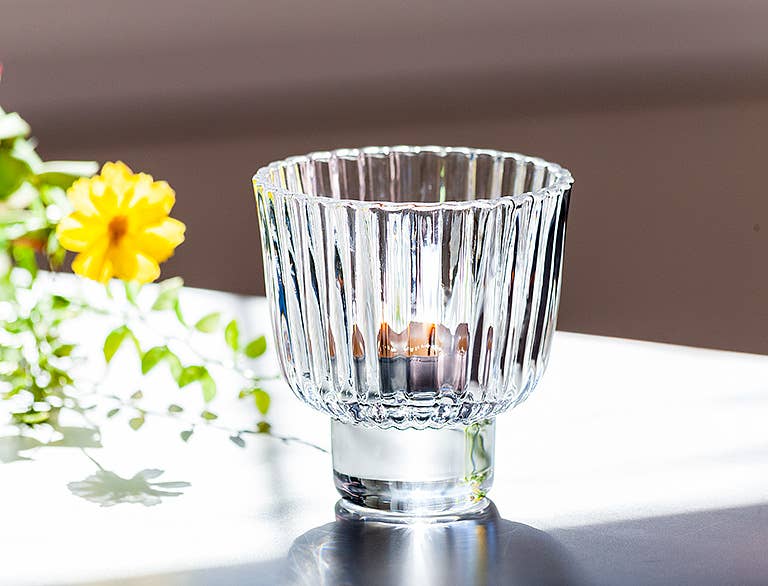 Ribbed Glass Tealight Holder