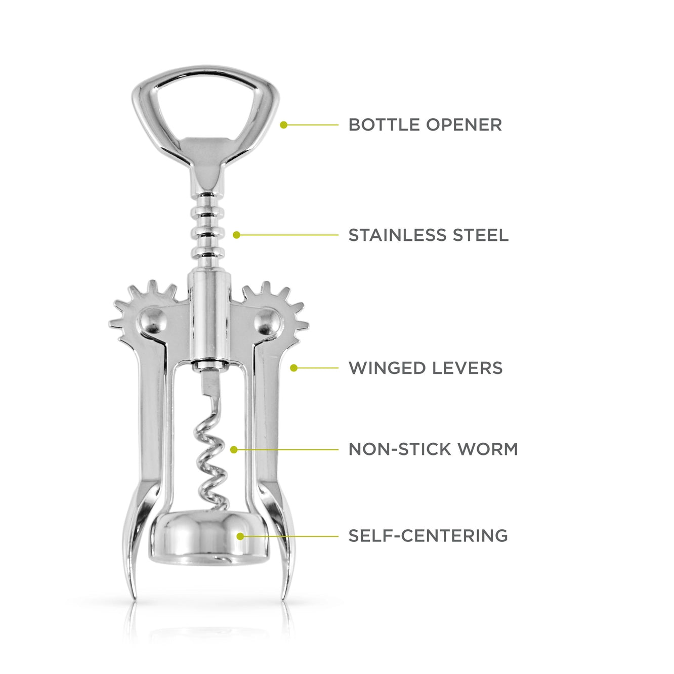 Winged Chrome Corkscrew & Bottle Opener