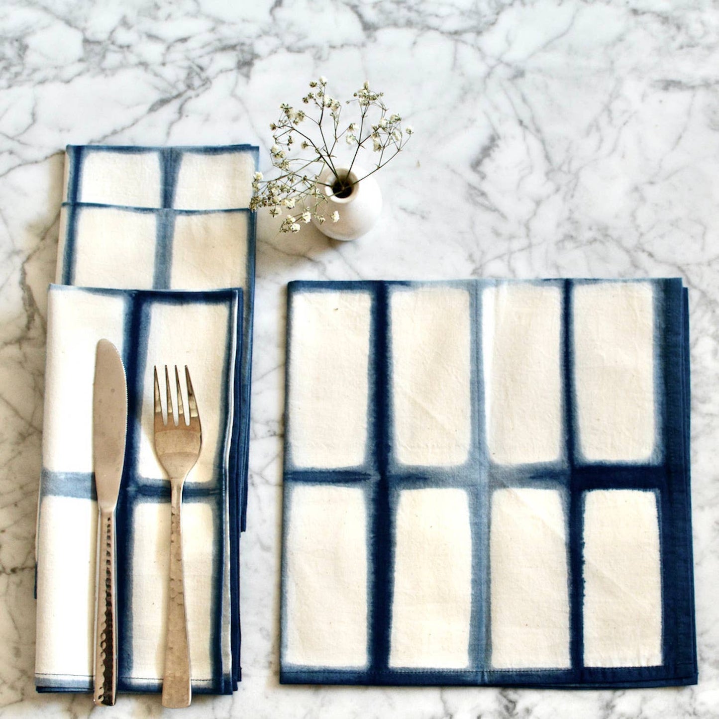 Blue Indigo Cotton Dinner Napkins Rectangle Batik Pattern
