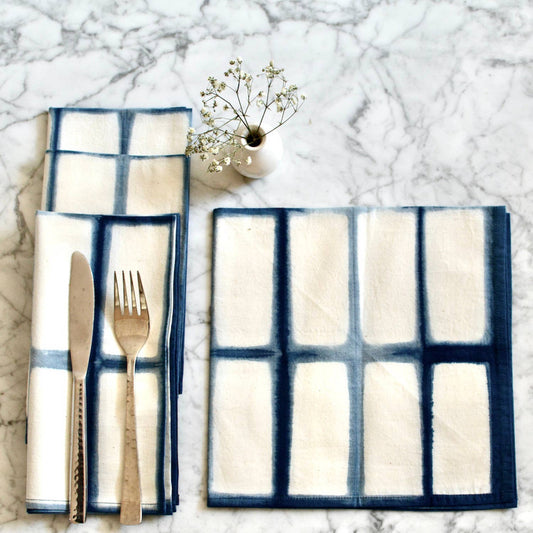 Blue Indigo Cotton Dinner Napkins Rectangle Batik Pattern