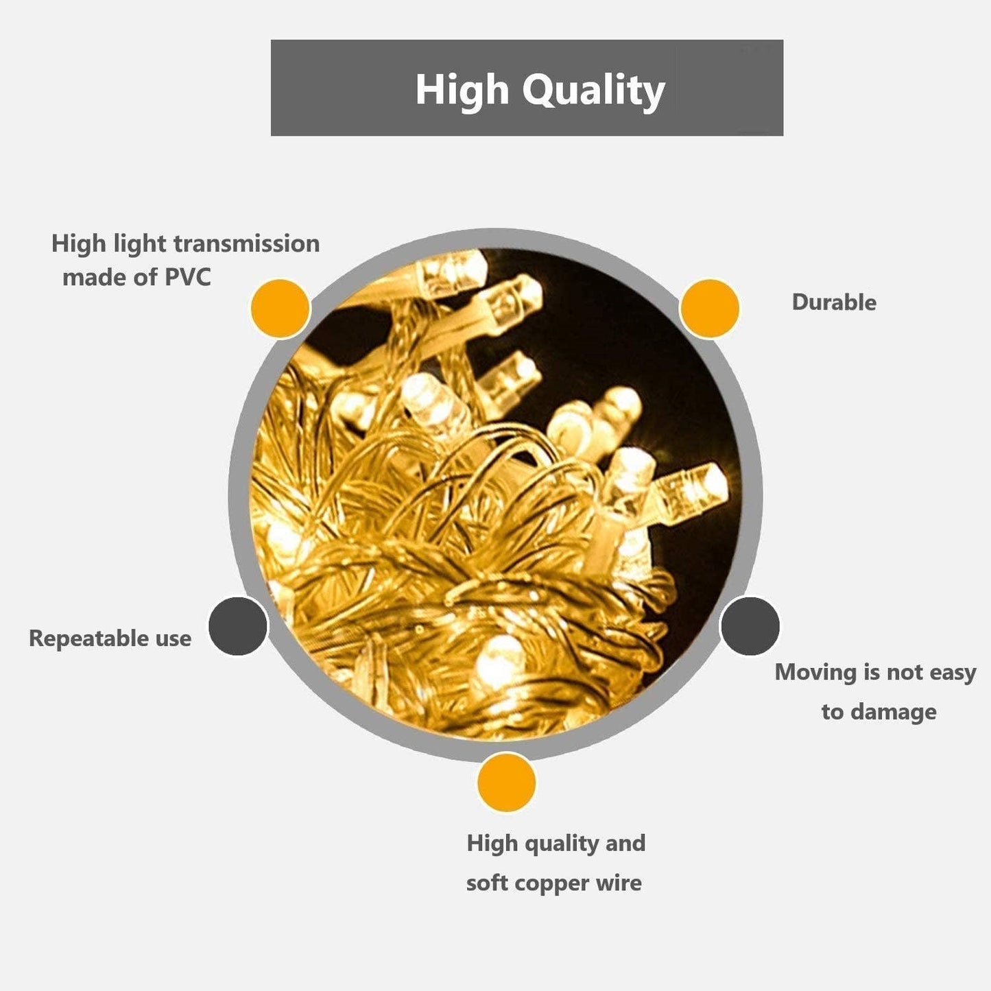 200 LED Clear Cable String Lights Plug In - Warm White