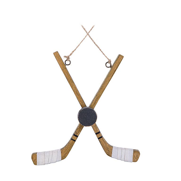 Crossed Hockey Stick & Puck Ornament 7"L
