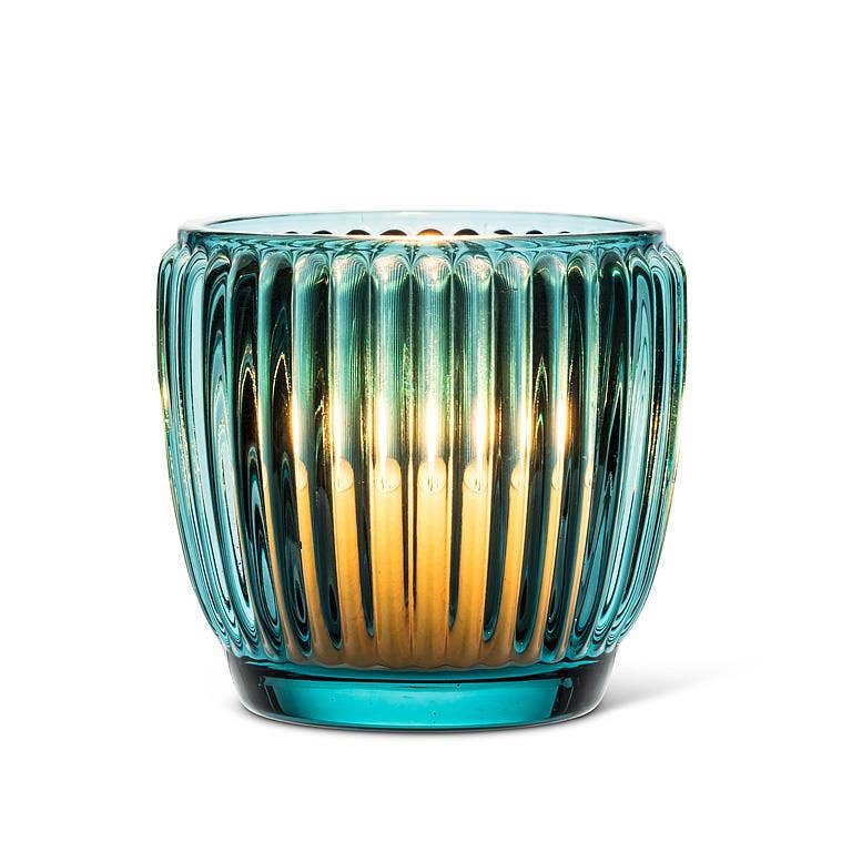 Small Ribbed Votive Denim Blue 3" H