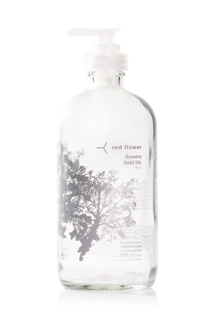 Red Flower Glass Pump Bottle