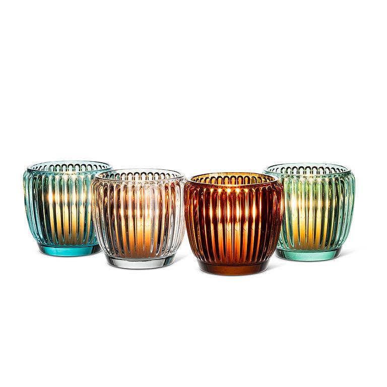 Small Ribbed Votive Denim Blue 3" H