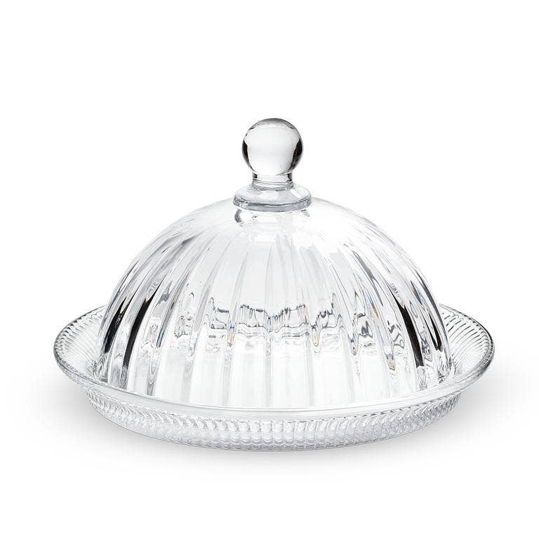 Optic Glass Round Dish with Lid 5.5"D