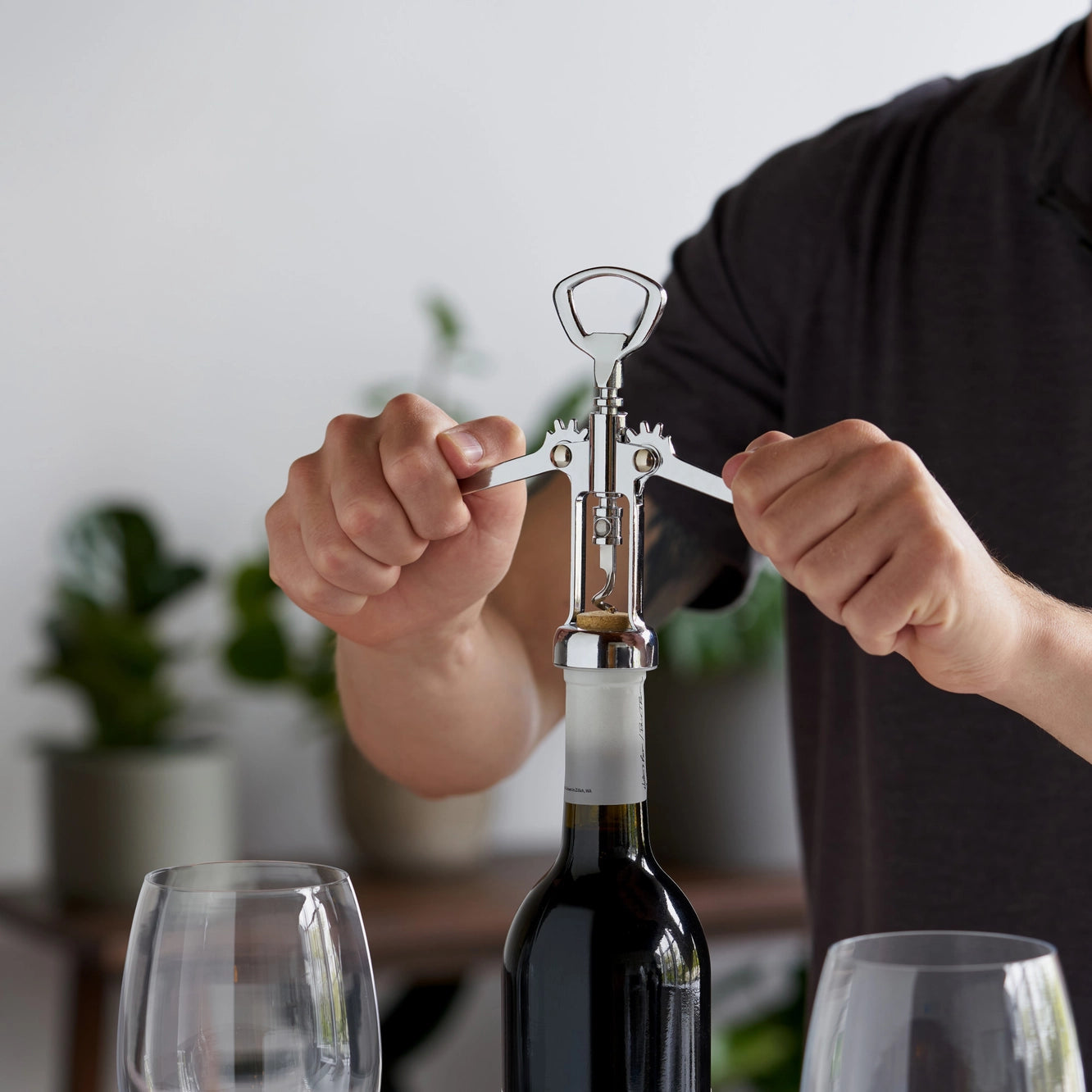 Winged Chrome Corkscrew & Bottle Opener